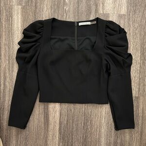 Alice + Olivia Black Puff Long Sleeve Blouse